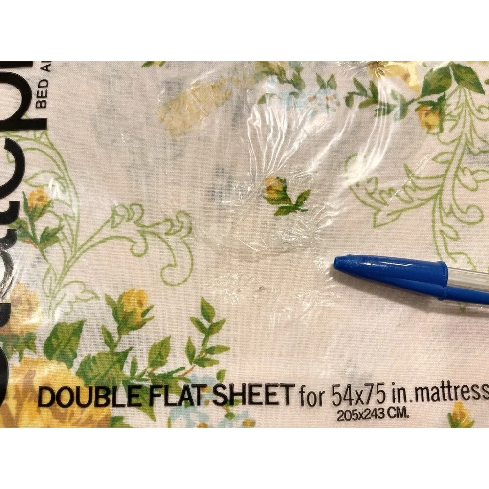 Vtg Statepride Carmen Double Flat Fitted Sheets New Old Stock Cream Yellow Roses
